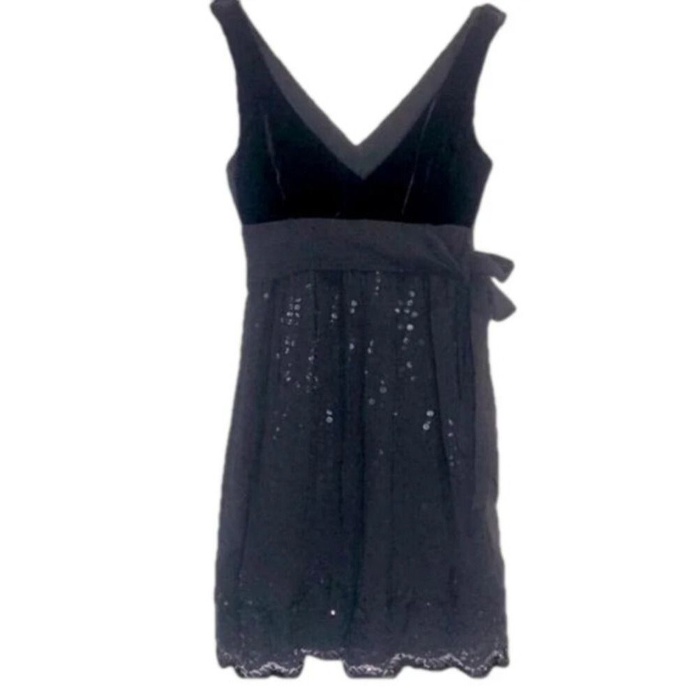 Animale Black Sequin Velvet Fit & Flare Dress Size 4 LBD Party Mini Cocktail